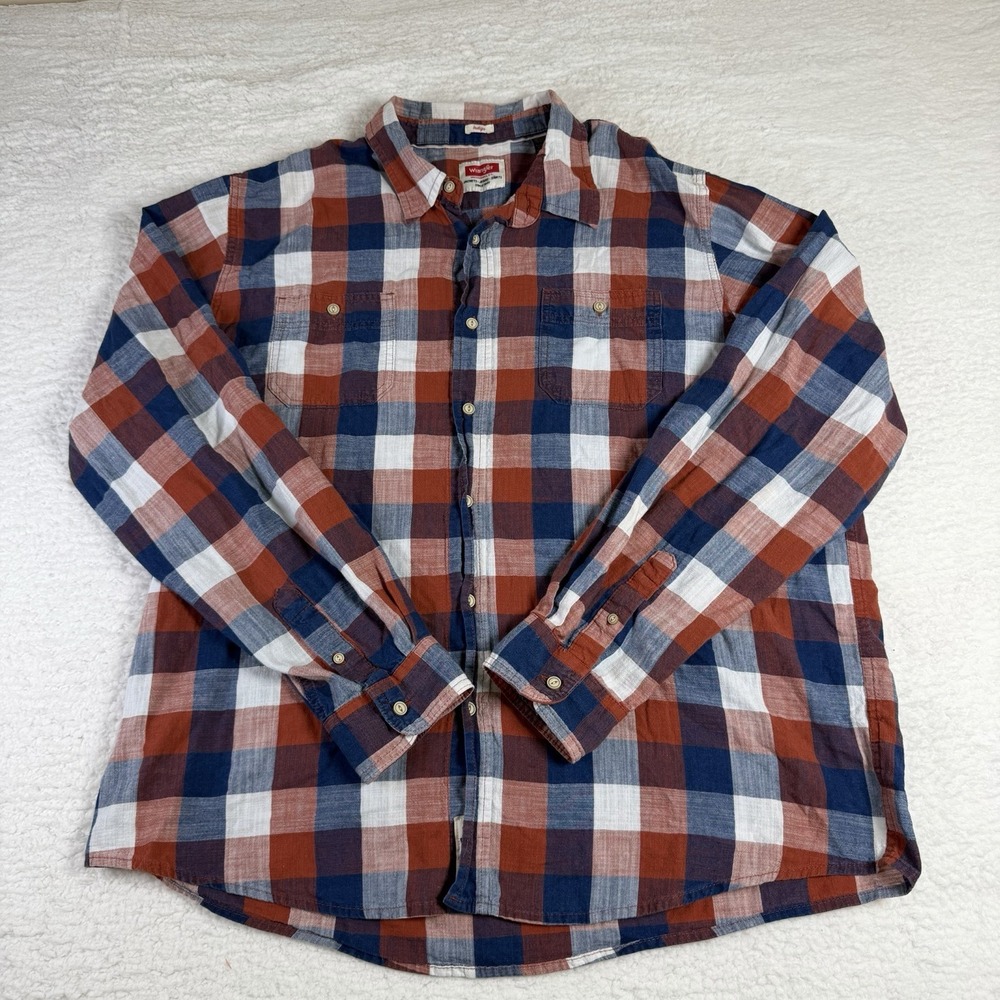 Wrangler Indigo Shirt Mens 2XL Plaid Red Blue Western Long Sleeve Cotton 2XL
